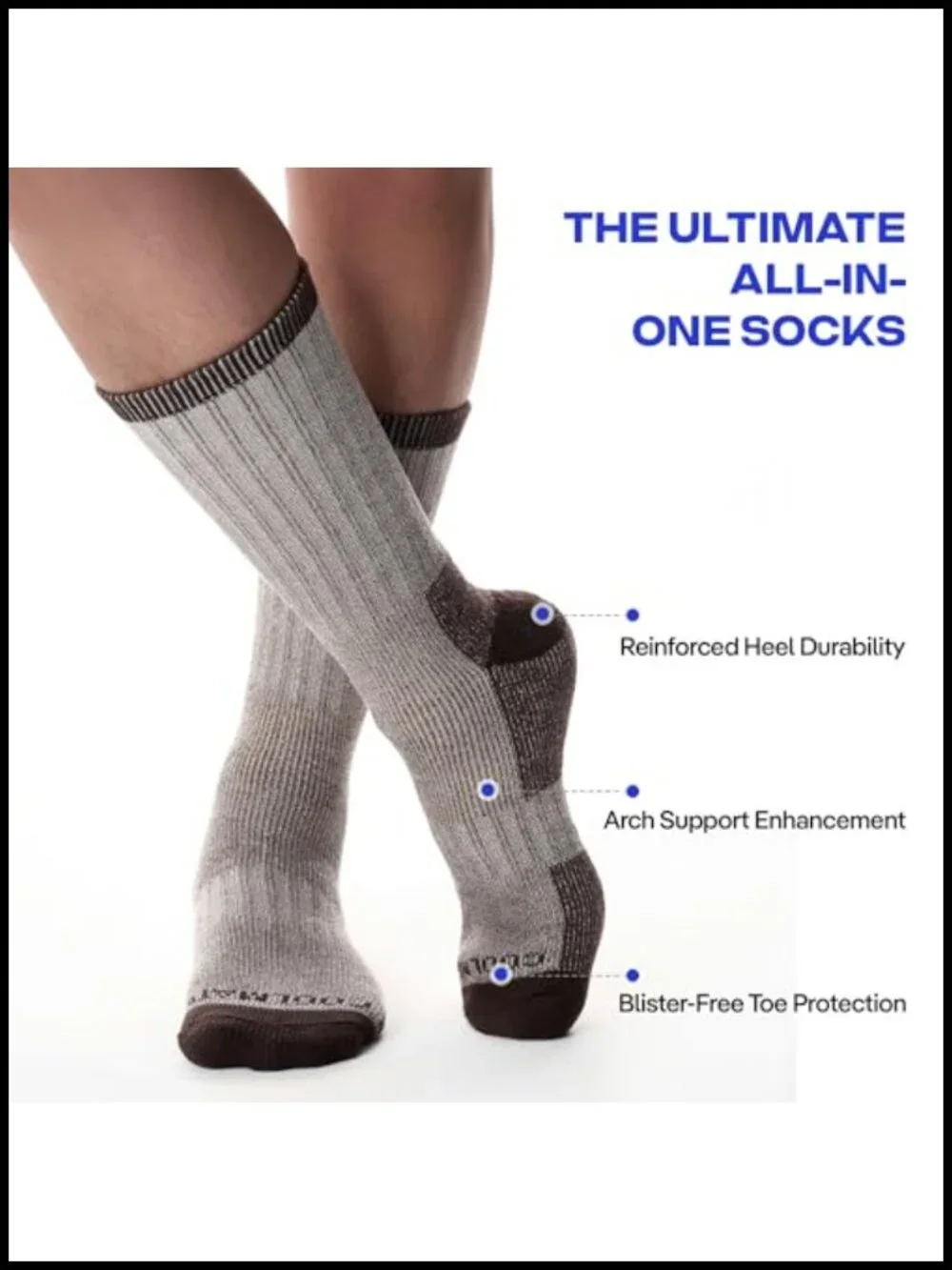 Merino Wool Hiking Socks for Men, Warm Winter Thermal Crew Socks 3 Pack
